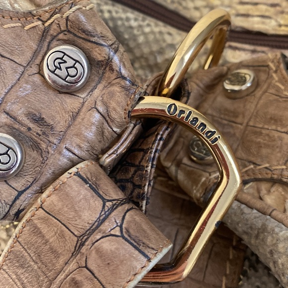 Marino Orlandi Genuine Leather Handbag Faux Embossed Alligator Crocodile - Picture 4 of 13